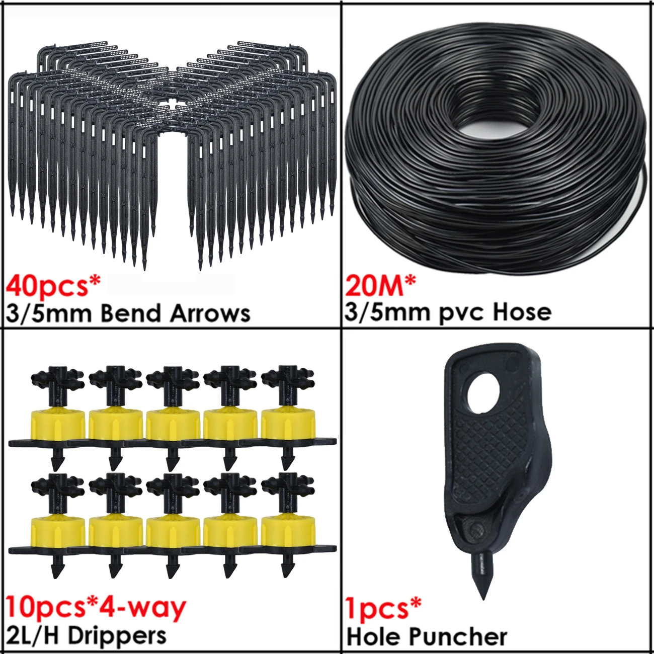 KESLA Gewächshaus Tropf Bewässerung 4-Weg 3/5mm Drip Pfeil 2-Weg Sender DIY Bewässerung System KIT für Topf Garten Bonsai 10/20set – Detail 6