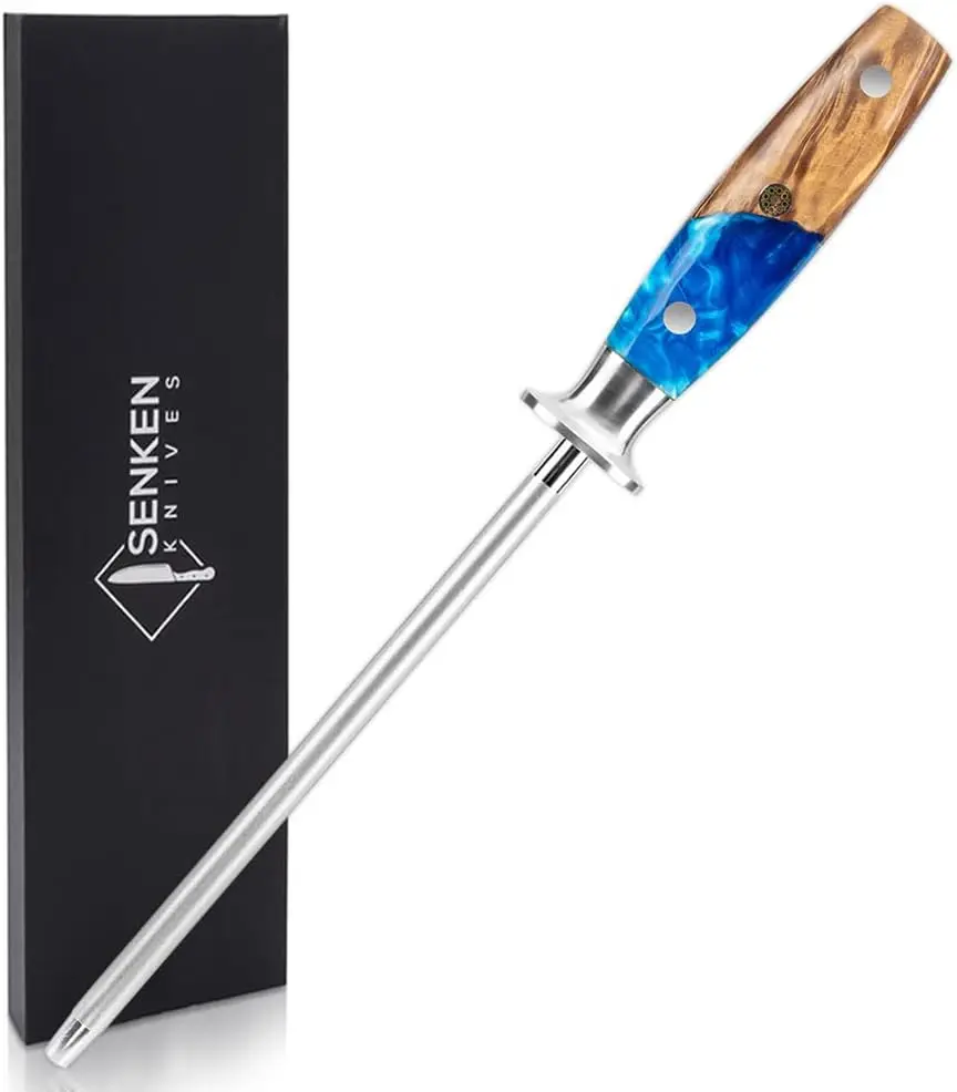 

SENKEN Professional Sharpening Steel for Damascus Knives - Tsunami Collection - Incredibly Strong Emery Rod for Sharpening