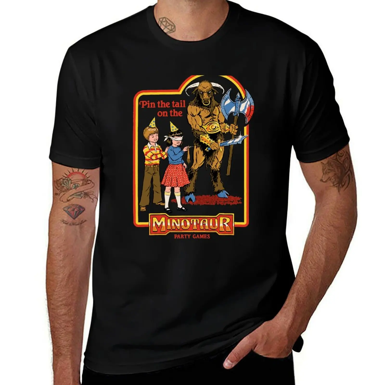 Pin The Tail On The Minotaur T-Shirt Basic Crew Neck Short Sleeve Top T-Shirt