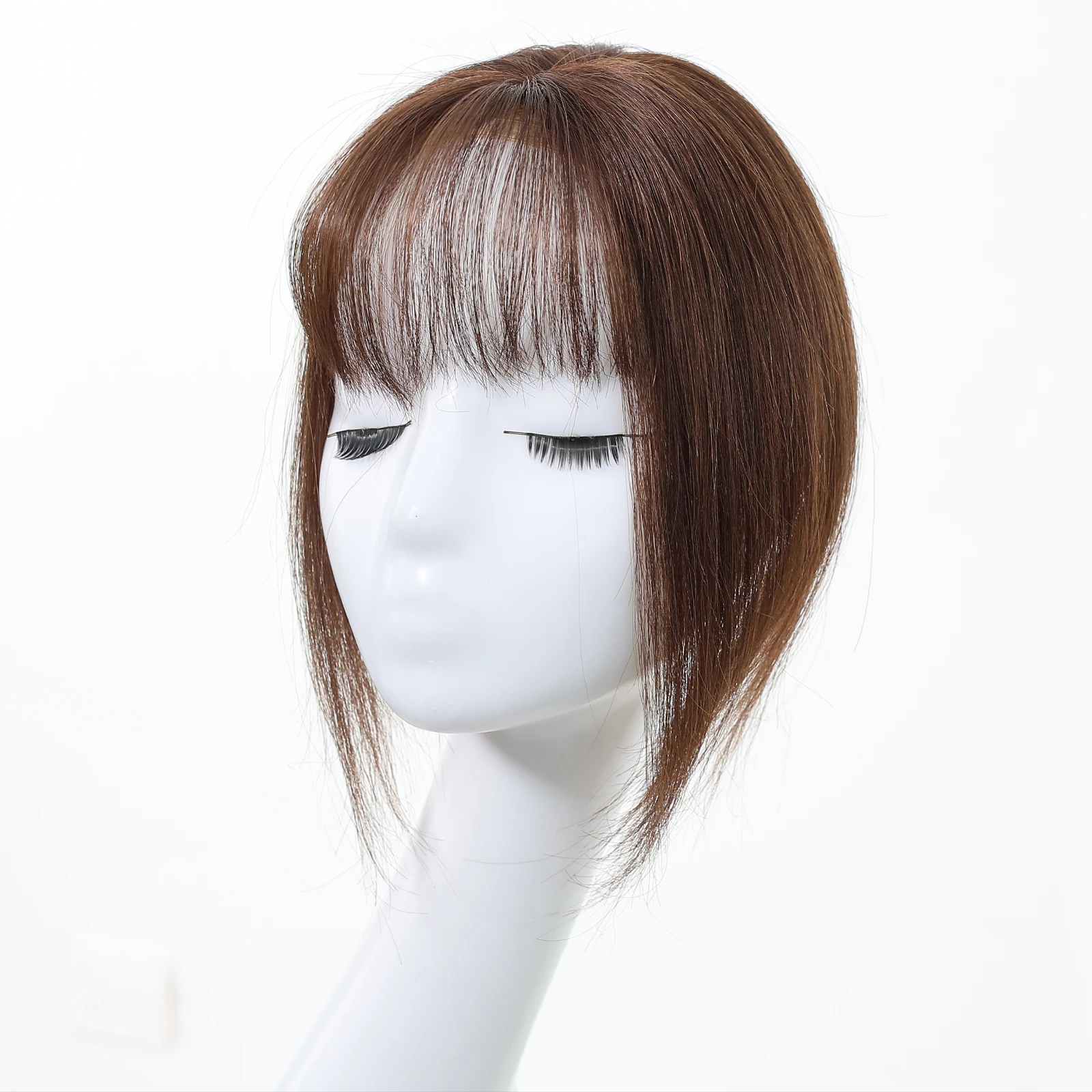 Hiasan Rambut Manusia Remy Dasar Sutra 10 Inci Coklat dengan Poni 3 Klip Dalam Potongan Rambut untuk Wanita Ekstensi Rambut Manusia Penggunaan Pesta Sehari-hari
