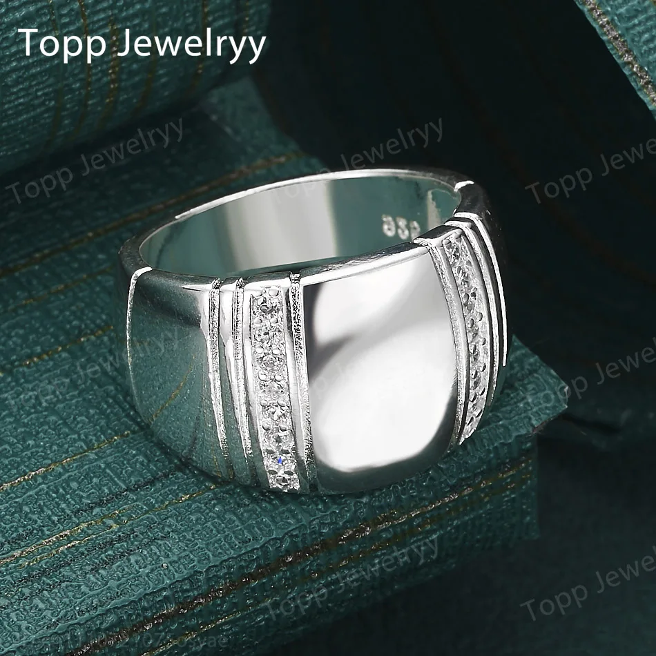 925 Sterling Silver Wide Zircon Ring Men Women Fashion Couples Party Christmas Gift Jewelry