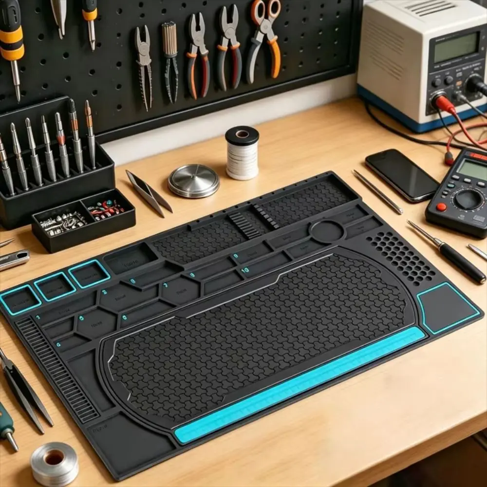 Heat Resistant Silicone Repair Mat Anti-Slip Magnetic Soldering Mat Dual Measurement Ruler High Temperature Resistant