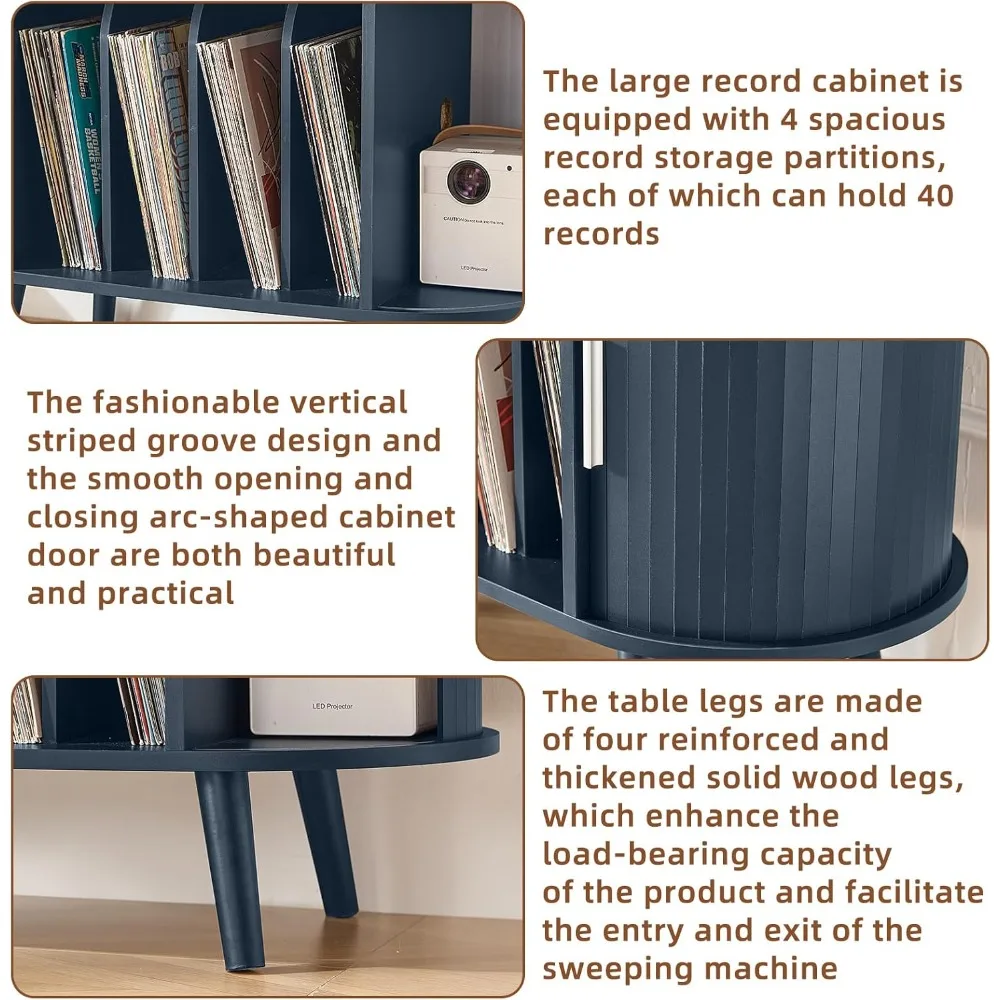 حامل مشغل تسجيل دائري كبير من LELELINKY مع قاعدة شحن ولوحة مخددة، خزانة قرص دوار حديثة باللون الأزرق الداكن في منتصف القرن wi #6