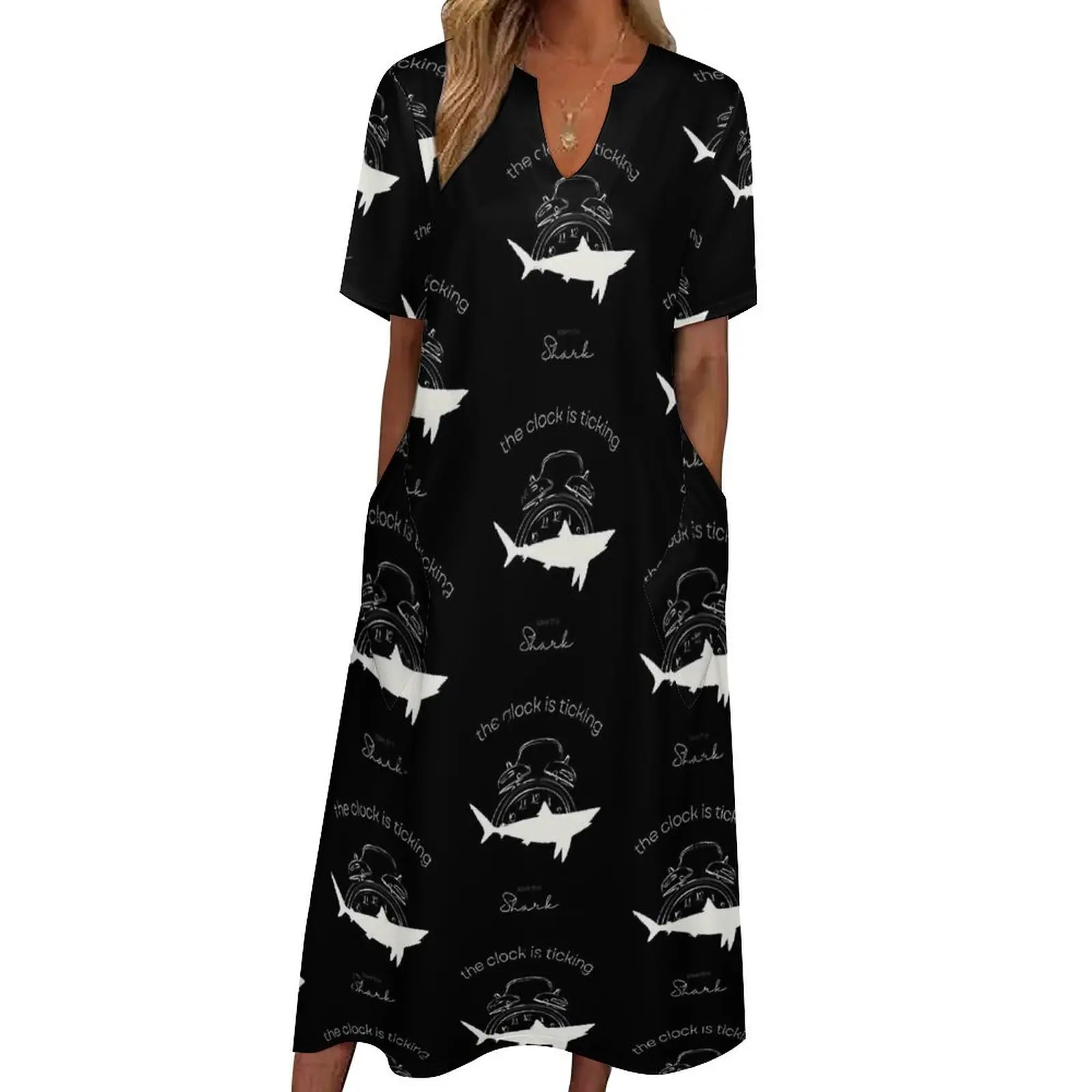 

Save The Sharks Dress Summer The Clock Is Ticking Aesthetic Bohemia Long Dresses Womens Graphic Vintage Maxi Dress Big Size 5XL