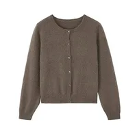 100% pure cashmere cardigan women's new autumn and winter round neck sweater loose Korean knitted sweater short coat 5