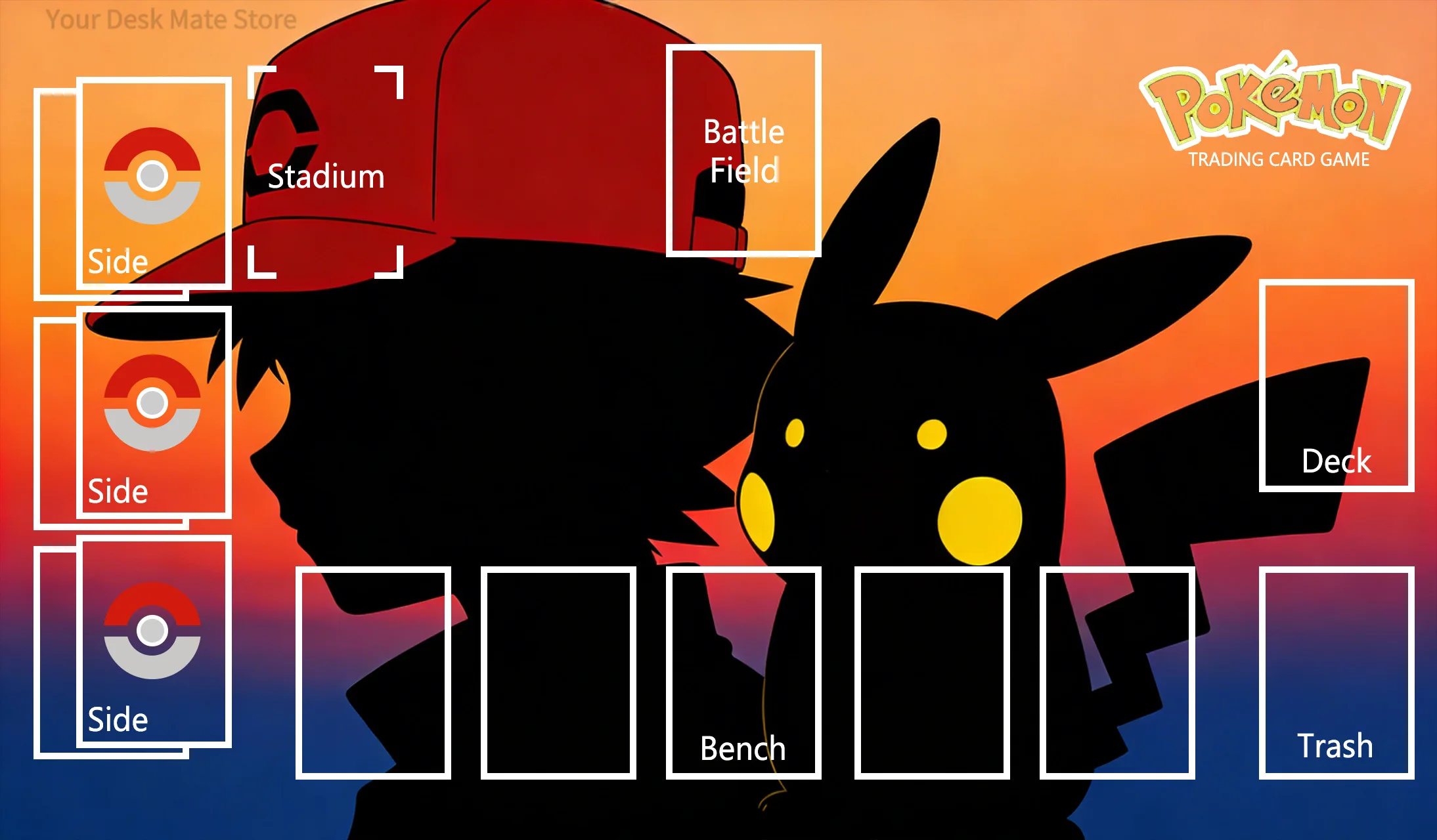 Anime Pokemon Trading Card Game Playmat Pikachu Hot Spring Ash Cave Scene Card Mat With Marked Zones Non Slip Desk Mat