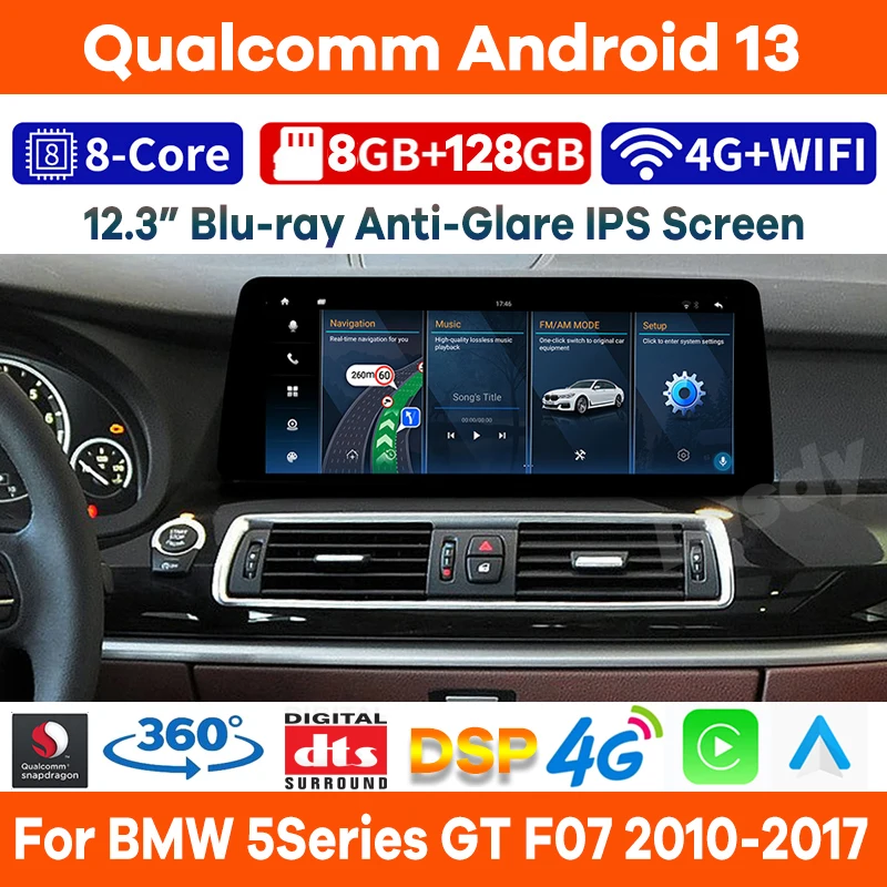 

12.3" Qualcomm 8+128G Android 13 Car Video Player for BMW 5 Series GT F07 2010-2017 Auto Radio GPS Stereo CarPlay Head Unit 4G