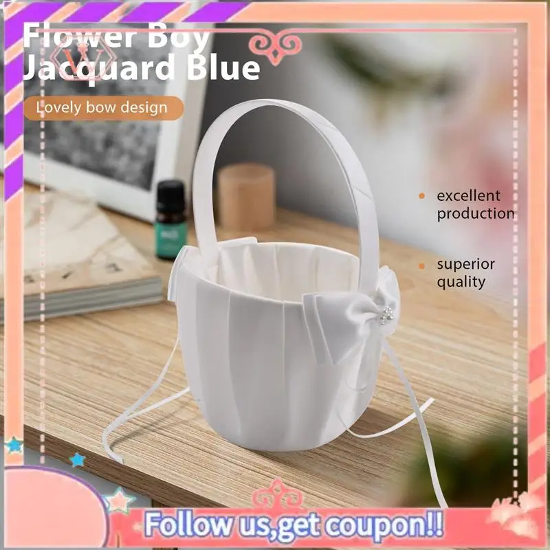 Upgraded 2PCS Flower Girl Baskets For Wedding Cute Bowknot Design Girl Basket,Romantic Bowknot Party Rose Flower Girl Basket
