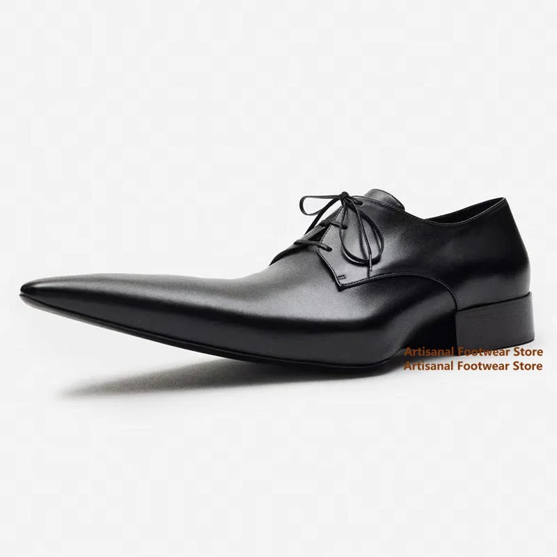 Sharp Pointy Toe Derby Shoes Men's Lace Up Formal Leather Shoes New In Stylish Business Casual Leather Shoes Trendy Men's Shoes