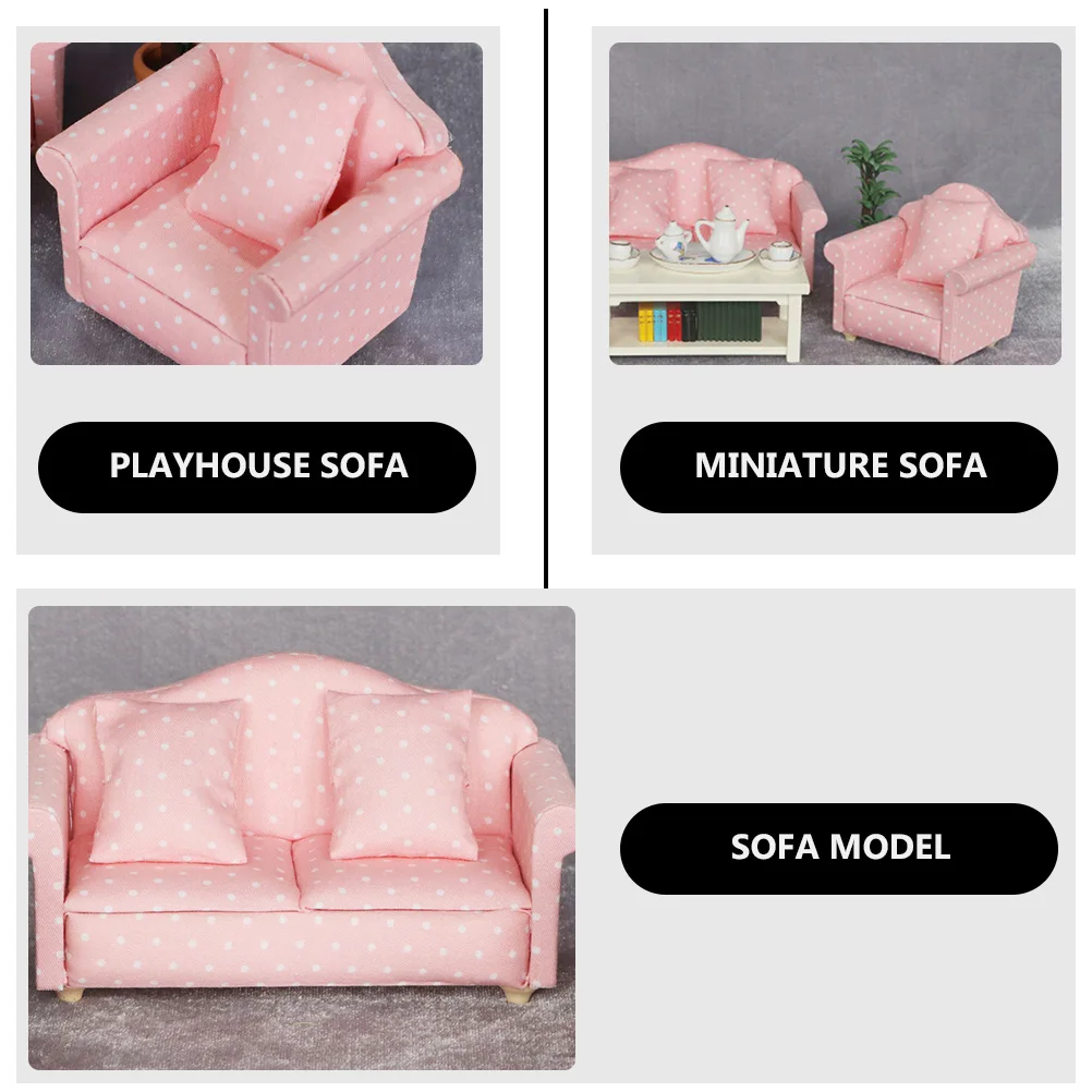 

Miniature Pink Polka Dot Sofa Stylish Design Mini Size Practical Wooden Toy Playhouse Furniture Accessory Desktop nament