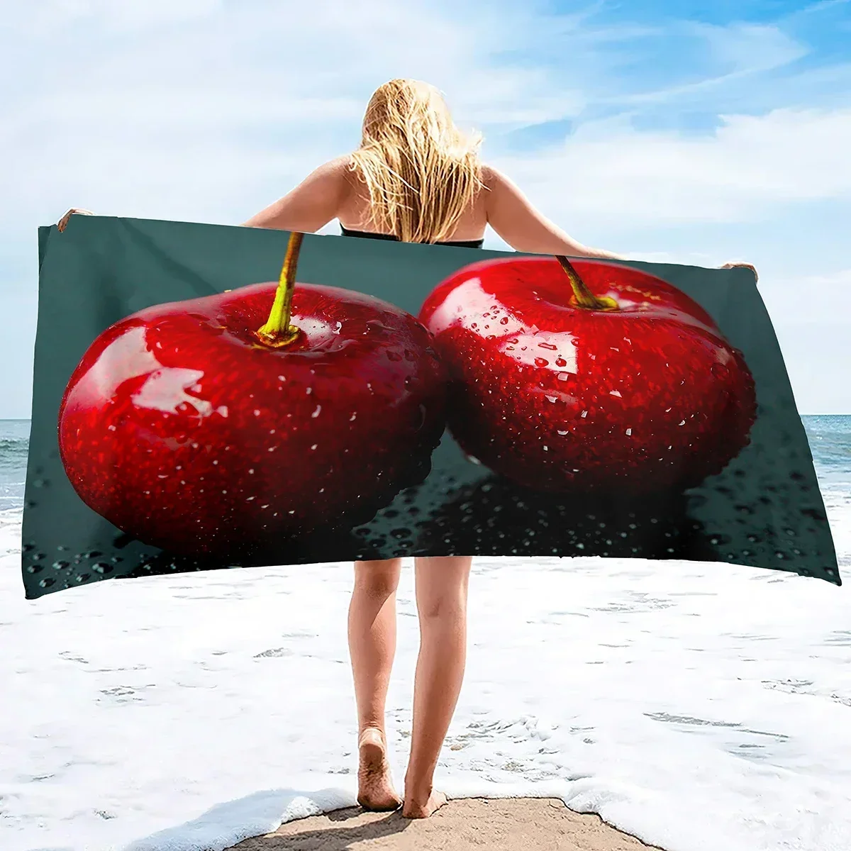 Red Cherry Beach Towels,Oversized Absorbent Lightweight Soft Blanket Towel,Quick Dry Sand Free 80X160cm 70X140cm