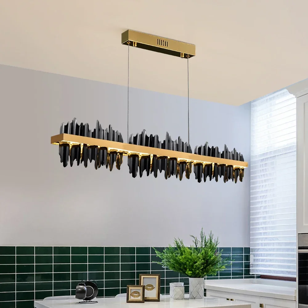 

Modern Luxury Pendant Chandelier Lighting Designer LED Chandelier Kitchen Island Rectangular Hnging Lighting Fixture Gold Black