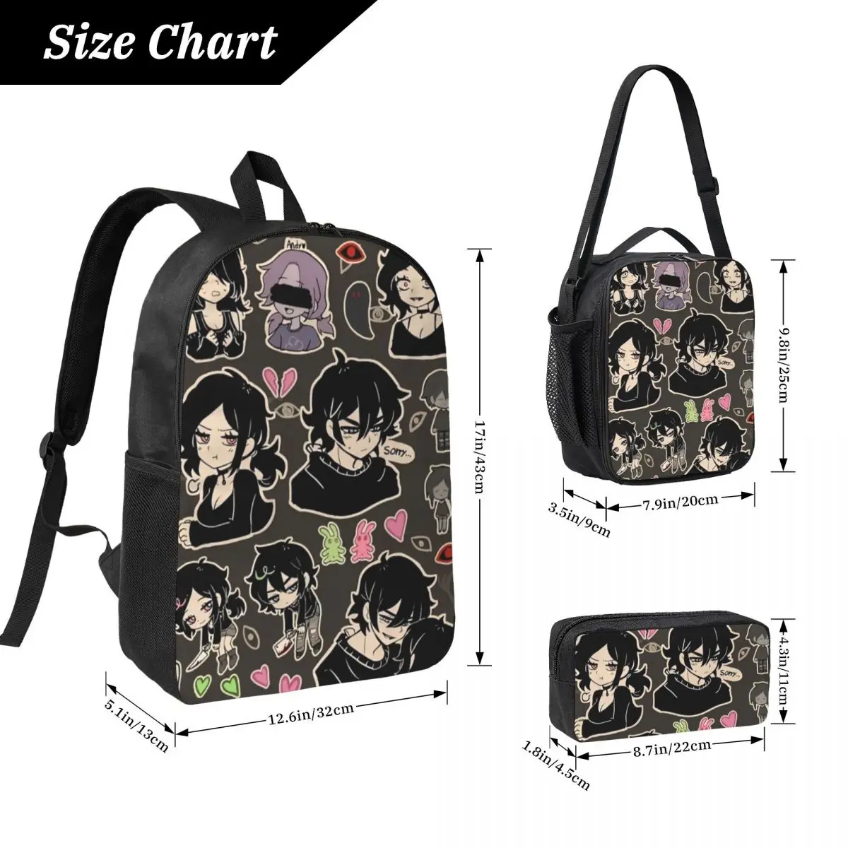 Ashley And Andrew The Coffin Of Andy And Leyley Backpack Student Boy Girl BookBag School Bag 3ps Insulated Lunch Bag Pencil Case