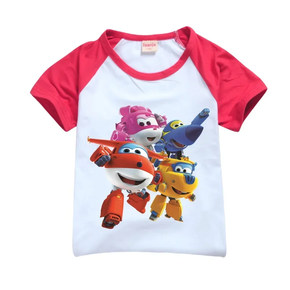 

2025 Summer Kids Cartoon Super Wings Tshirt Baby Boy Cute Jett Airplane T-Shirt Children Casual Clothes Girls Short Sleeve Tops