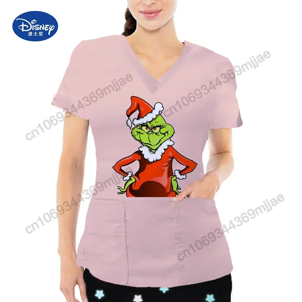 Nurse T-shirt Disney V-neck Y2k Tops for Women 2023 Pocket Woman T-shirts Women's Surgical Clothing Women's Long Sleeve Top