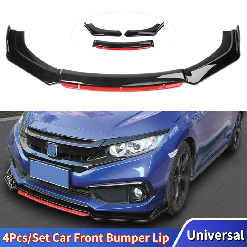 4Pcs/Set Universal Car Front Bumper Lip Chin Spoiler Splitter Diffuser Body Kits Exterior Auto Accessories Guard Parts Tuning