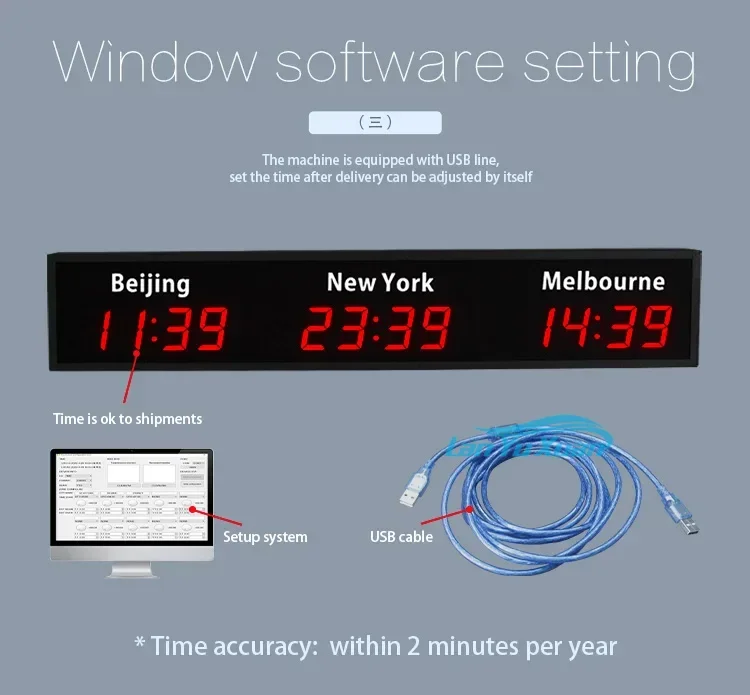 2026  CP34 Desktop Wall Mounted Custom Multi 3 Countries 4 Countries 5 Countries 6 City Time Zone Digital Clock