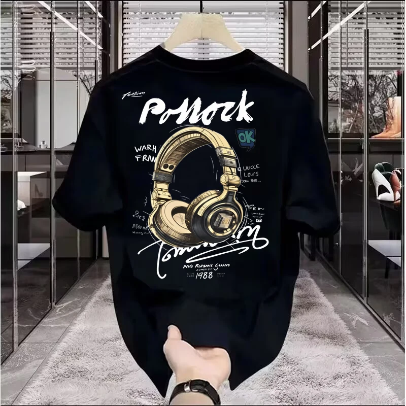 Summer Men\'s 100% Cotton T-shirts American Oversized Trendy Printed Tee High Quality Men\'s Clothing Sports Sweatshirt Top 2024