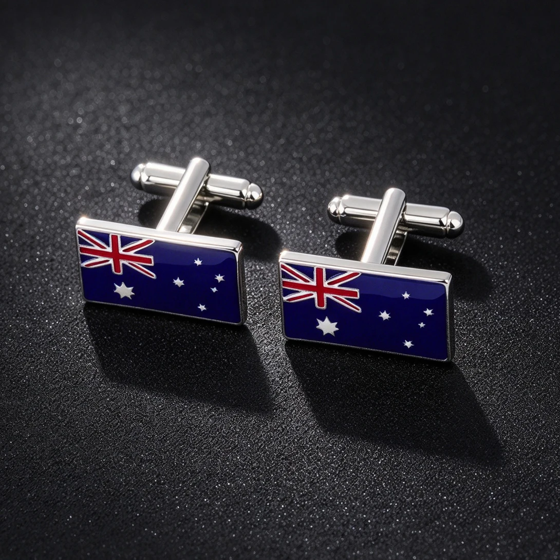 Rectangle Australian National Flag Cufflink Alloy Enamel French Shirt Cuff Links For Men National Day Formal Business Suits Gift