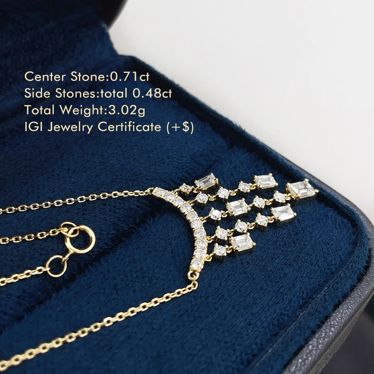 Emerald and Round Lab Grown Diamond Necklace Total 1.19ct 18K Yellow Gold Dancing Fringe Shaped Pendant Necklace For Women