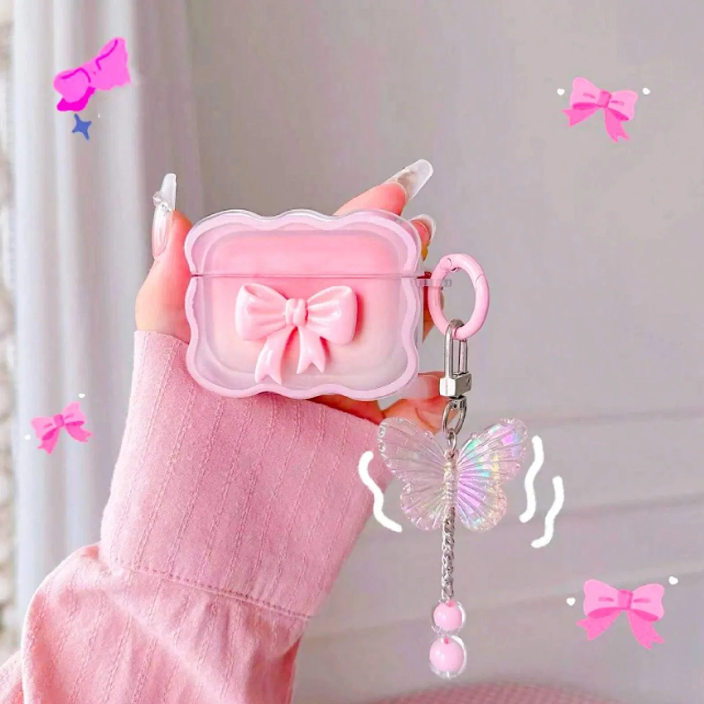 

Gradual Change Pink Bow for Airpodspro3 Pro2 Pro Earphone Case for Apple AirPods 3 Generation 1 2 4 Bluetooth Earphone Cover