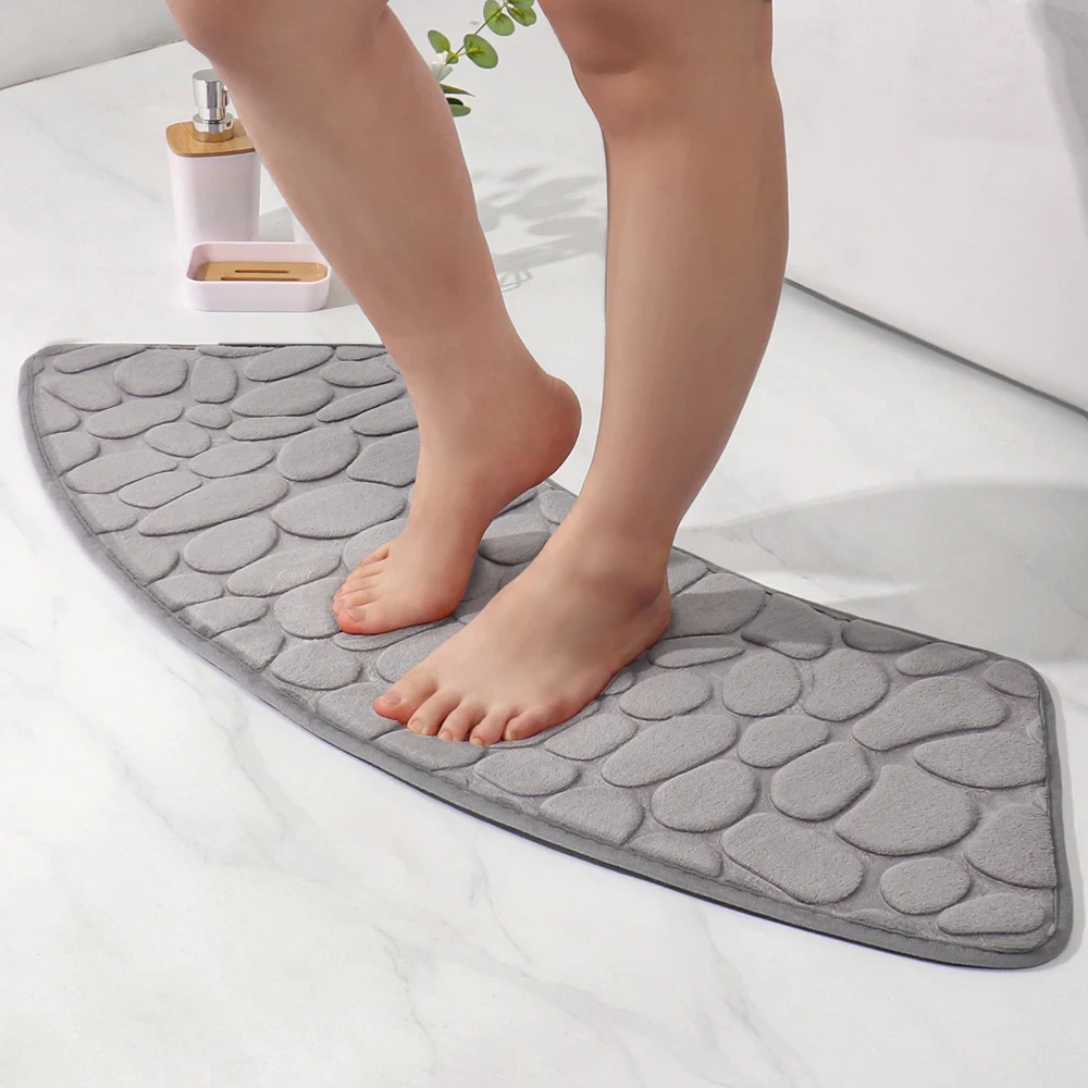 Bathroom Curve Foot Mat Pebble Emboss Carpet Curved Bath Mat Non-slip Absorbent Bathroom Floor Toilet Mat Curved Shower Mats