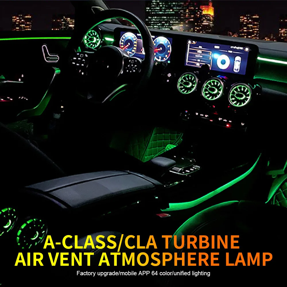 64 Colours Ambient Lights App Controls for Mercedes Nenz A-Class/ClA W177 W118 C118 2019 2020 2021-25 Led Car Air Vents Turbine