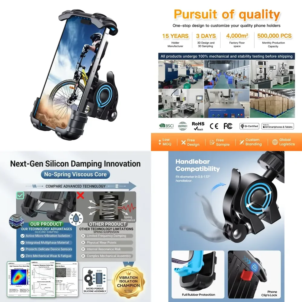 

BM02 Universal Motorcycle Phone Mount Adjustable Bicycle Phone Holder With Safety Lock One Hand Operation Handlebar