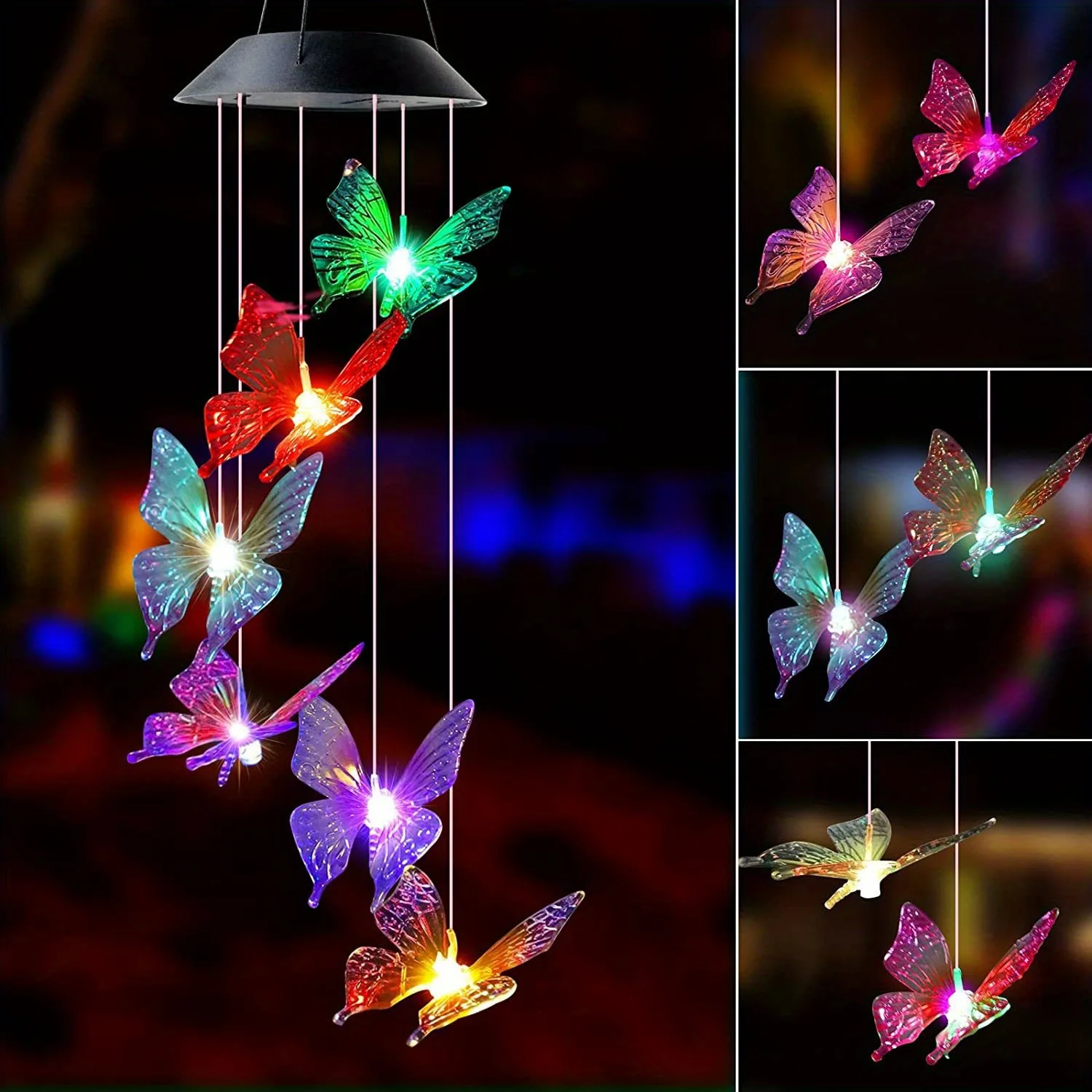 Solar Light Butterfly Windchime Light Rechargeable Christmas All Hallows' Day Party Atmosphere Landscape Balcony Decoration Lamp