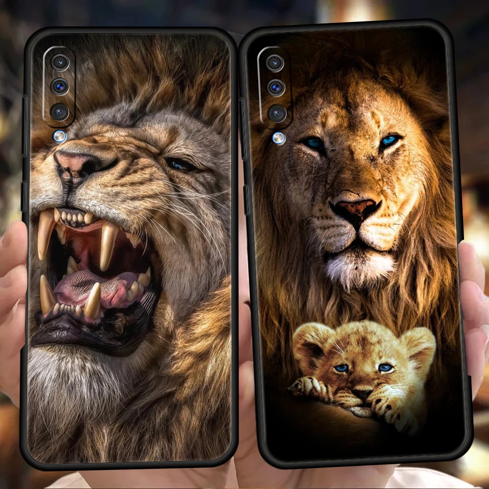 Funda de teléfono León Animal para Samsung Galaxy A53 A73 A33 A23 A13 A12 A22 A02 A50 A70 A20 A10 A20S 5G Funda de silicona negra