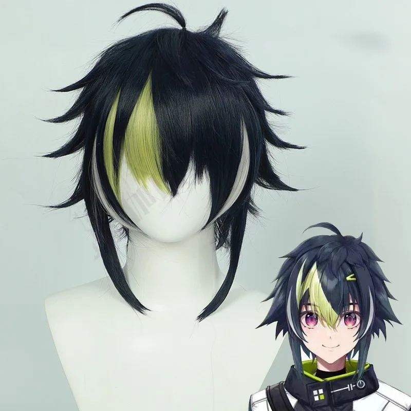 

Anime Game Virtual VTuber Blogger Ibore Short Synthetic Wig with Bangs Heat Resistant Synthetic Hair with Rose net