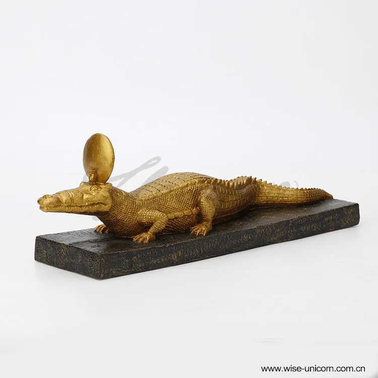 Golden Sobek Crocodile God Resin Figurine Ancient Egyptian Deity Statue Mythology Ornament Home Office Art Decoration Gift