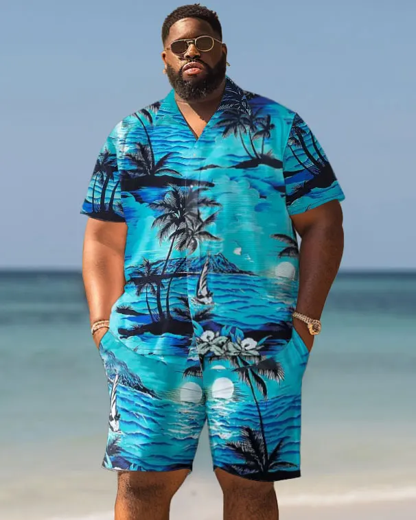 Biggmans Shirt Plus Size Set L-9Xl for Summer Beach Clothing Oversize Hawaii Suit Hawaiian Print Shorts 5Xl 6Xl 7Xl 8Xl