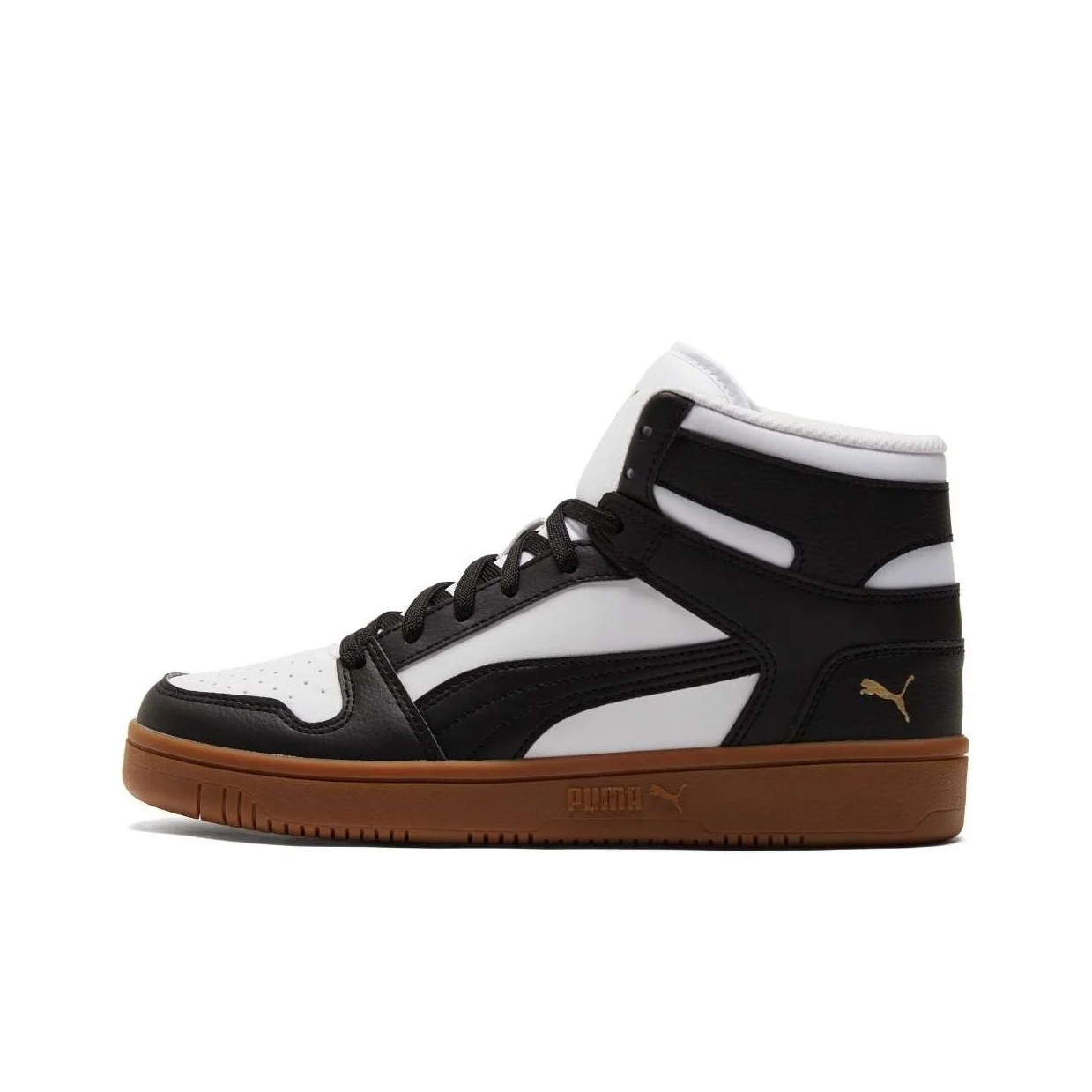 PUMA Rebound Layup Abrasion Resistant Mid top Skateboard Shoes Unisex White Black Gold 369573-25