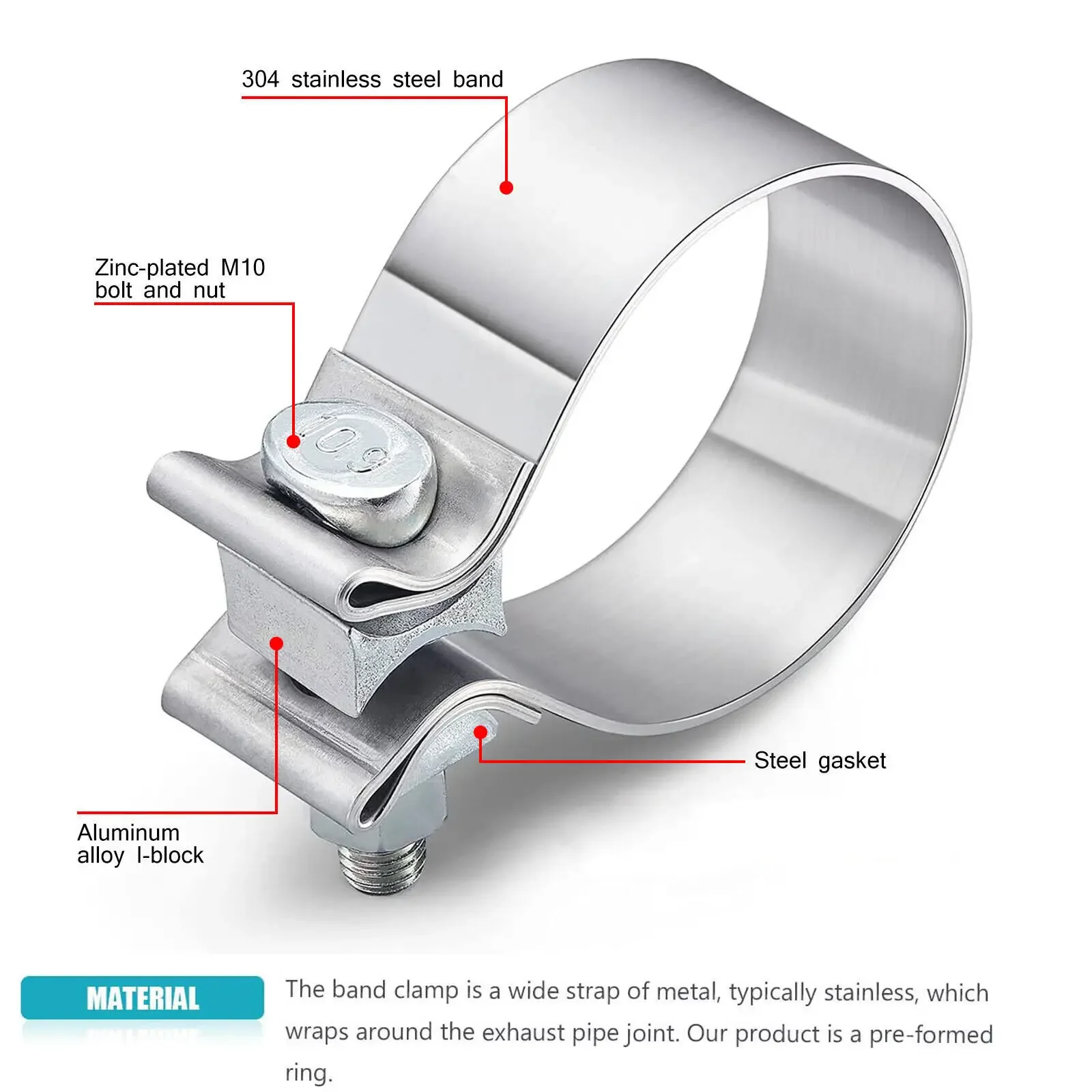 For Mufflers Catalytic Converters Silver 4pcs 2.5 Inch T409 Stainless Steel Narrow Band Exhaust Clamps Seal Band 3