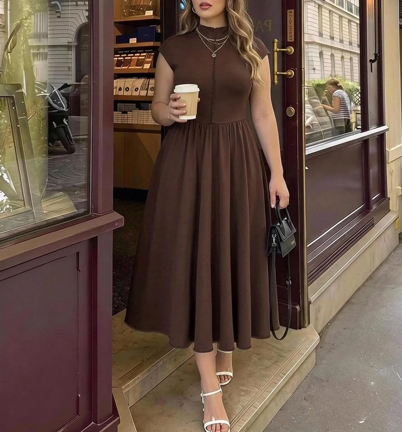 Plus Size 2026 Spring Summer Elegant Brown Women Dresses Fashion Streetwear Halter Solid Sleeveless Chic Ladies Long Dresses New