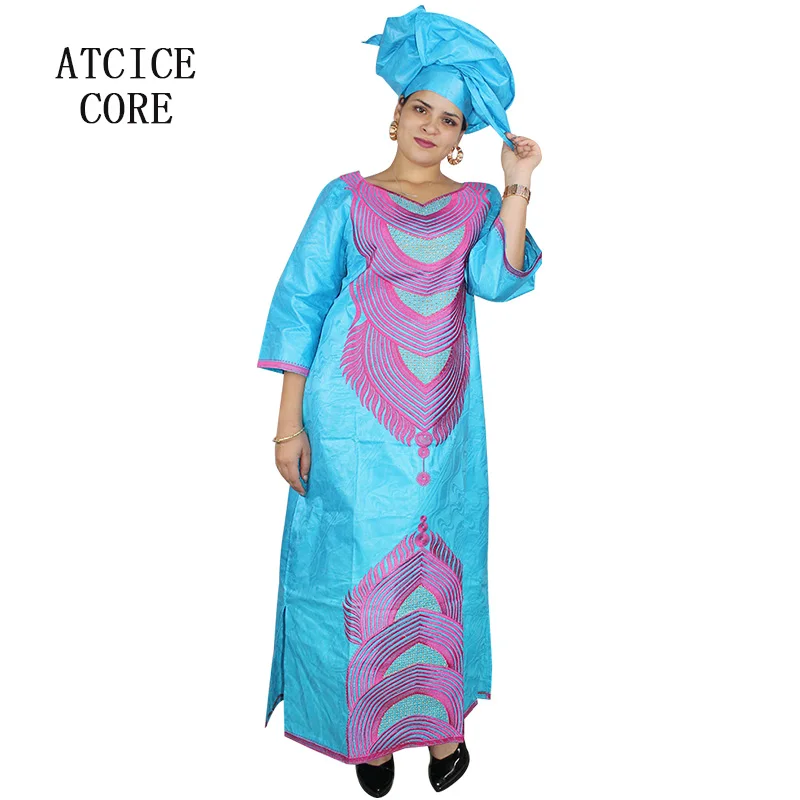 African Dresses For Women African Bazin Embroidery Dresses Long Dresses With Scarf