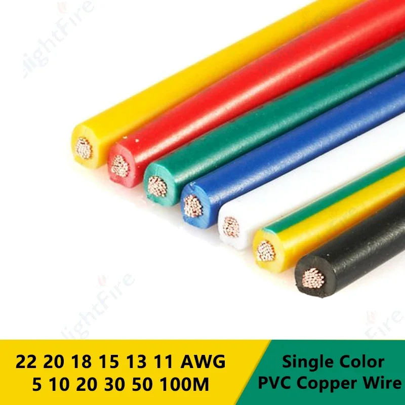 MultiColor PVC Copper Wire 22 20 18 17 15 13 11 AWG Single Electronic Wire For Aduio Speaker Automotive LED Light Battery DIY