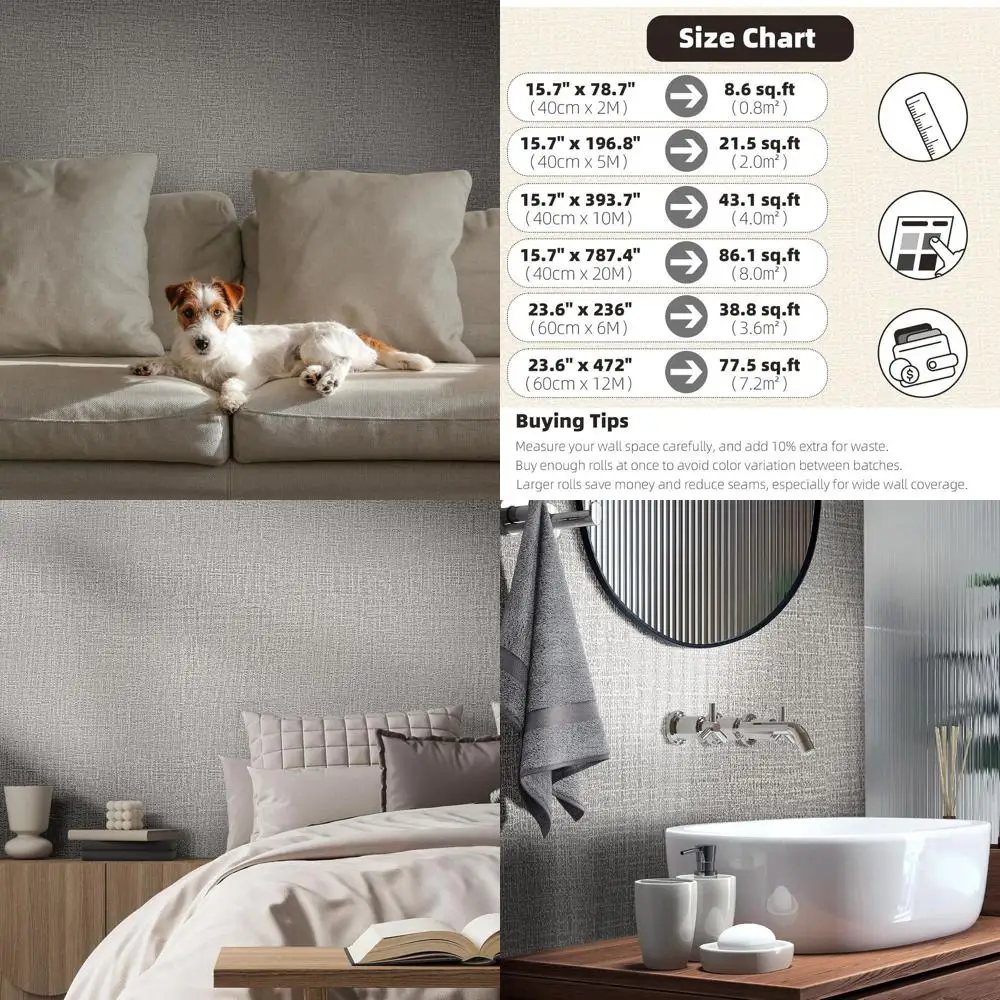 

Self-Adhesive Linen Textured Wallpaper, 23.6 x 472, Fabric Vinyl for Cabinets, Light Gray Peel and Stick