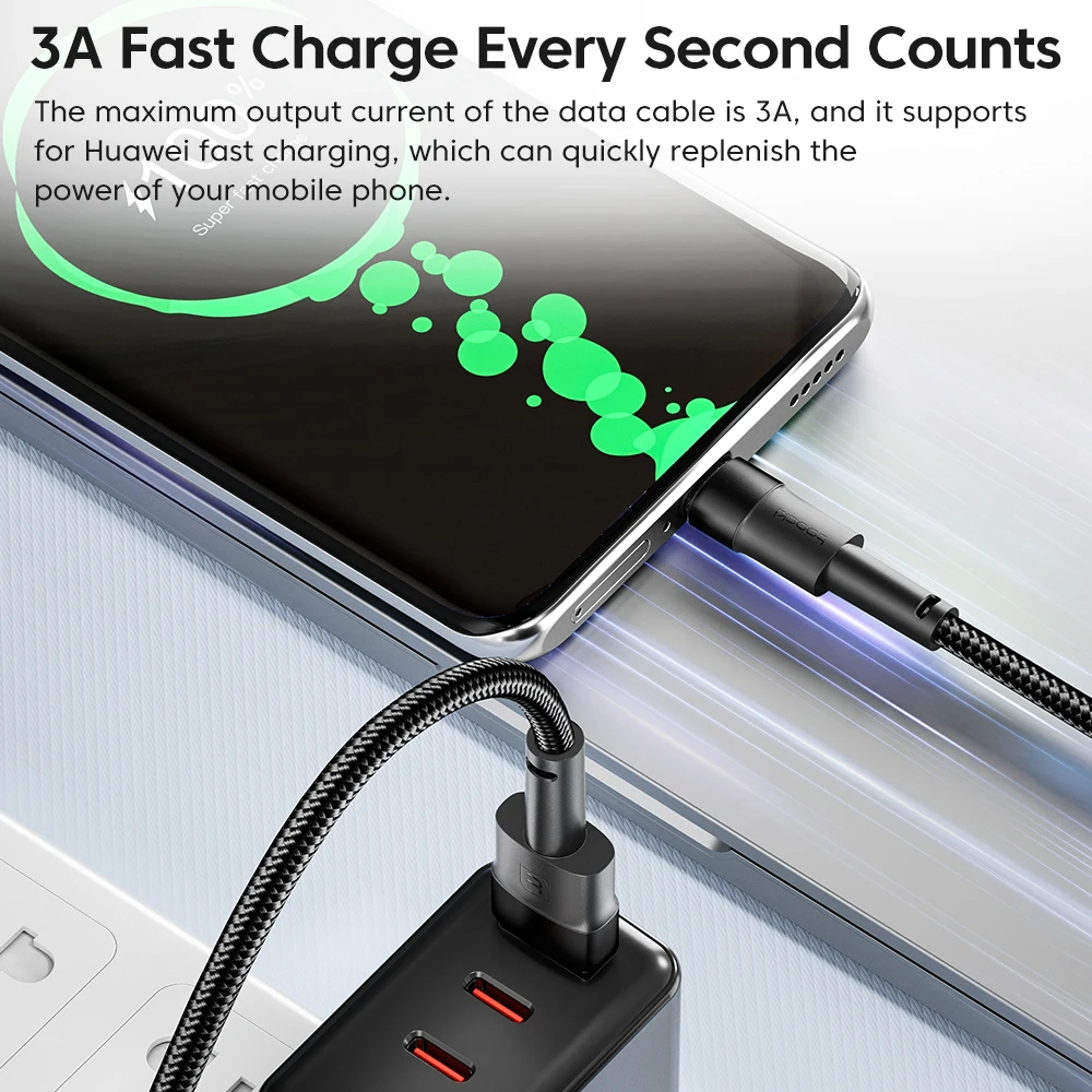 Toocki 3A USB Type C Cable Fast Charge Type C Charging Cable Mobile Phone Data Cord For Samsung Xiaomi Redmi Poco OPPO VIVO 0.5M