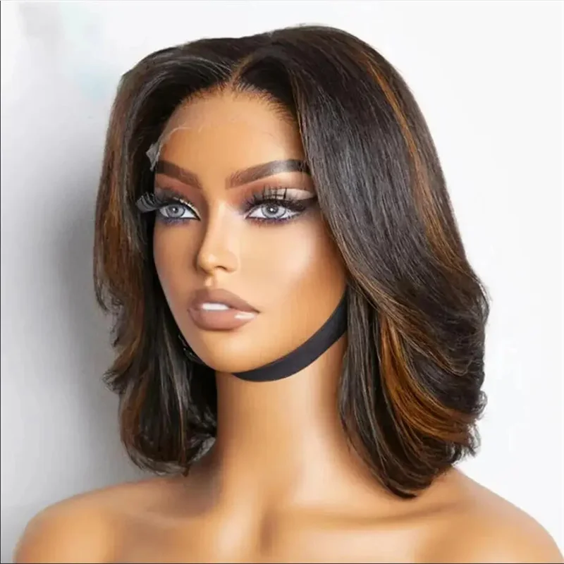 Natural 16” Bob 250% Density Highlight Blonde Body Wave Jewish 5x5 Silk Base European Human Hair Wigs For Women with Baby Hair