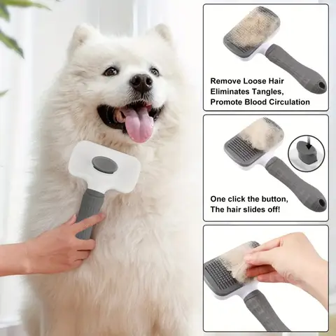 Self-Cleaning Slicker Brush for Dogs & Cats - Professional De-shedding Tool with Gentle Round-Tip Needles, Ergonomic Anti-Slip Handle for Easy Pet Grooming & Massage