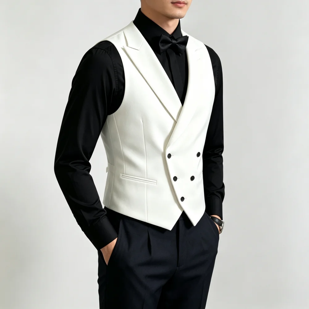 Men Double Breasted Waistcoat Peak Lapel Sleeveless Suit Vest Formal Wedding Groom Prom Party Classical Men's Waistcoat