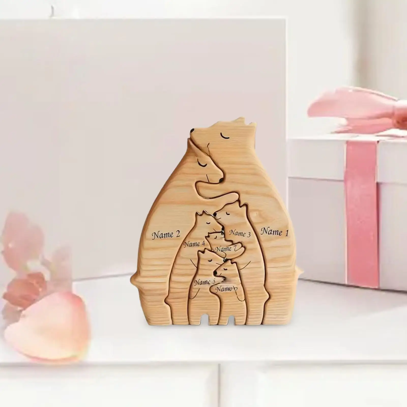 Wooden Bear Family Art Puzzle Set Wood Animal Ornament Hug Souvenirs Handmade Tabletop Decoration Wooden Artwork for Bookshelf