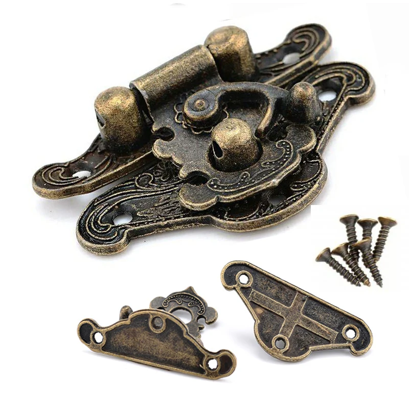 2 sizes available Antique Bronze Hasp Latch Jewelry Wooden Box Lock Mini Cabinet Clasp Case Locks Decorative Handle 5pcs