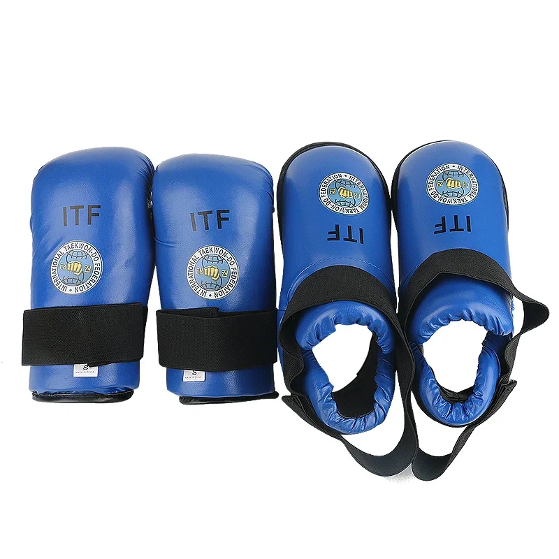 White ITF Gloves Taekwondo Footwear Red/Blue PU Leather Foot Guard Ankle Pads Martial Arts Karate Training Protector Customized view 3