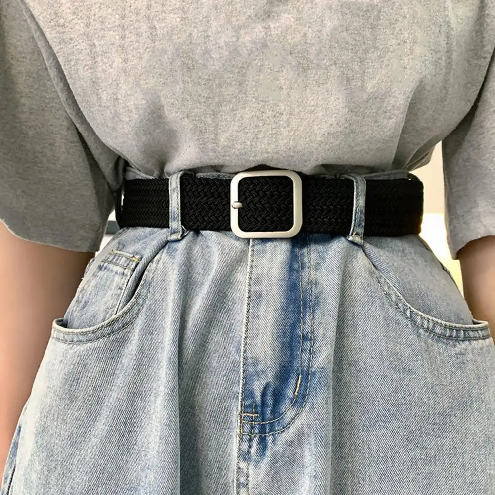 

Unisex Braided Belt Adjustable Waist Belt Adjustable Unisex Canvas Woven Belt with Round Square Buckle Pin No for Dress for Men
