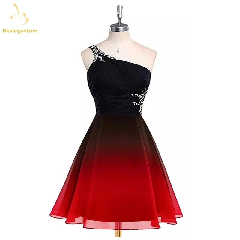 Bealegantom Short Gradient Prom Dresses One Shouder Chiffon Beaded Mini Formal Occasion Evening Party Gown Robes De Soiree QA316