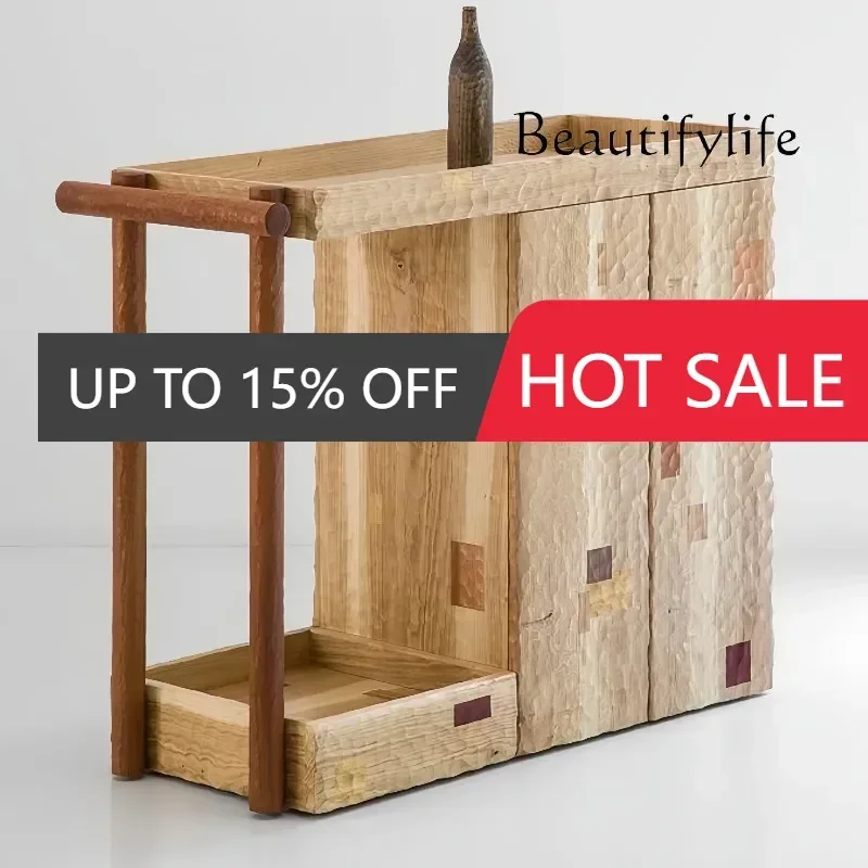 BJ Medieval Solid Wood Hammer Texture Wine Cabinet Light Luxury Retro Designer Porch Cabinet Household Storage Storage Cabinet X