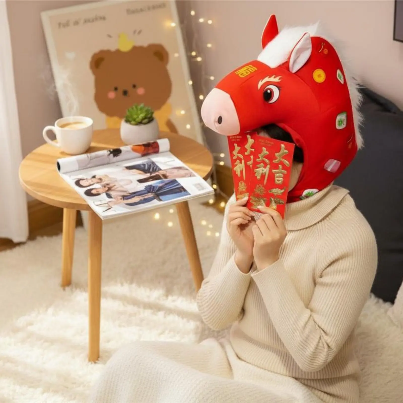 Soft Horse Head Hat Soft Horse Head Hat Creature Costume Headpiece PP Cotton Filling Novelty Headwear Comfortable Fit for Teens